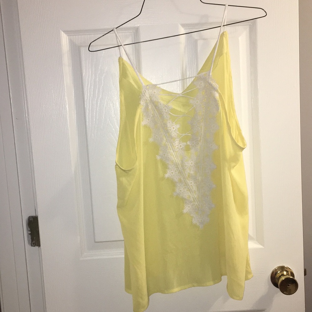 Yellow and white lace tank top